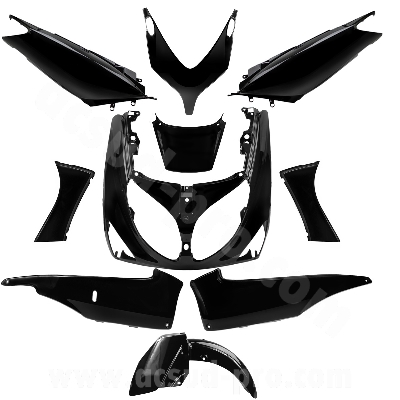 Kit carrosserie carénage adaptable Noir Brillant pour TMAX 500 2001/2007 (Kit 10 pce)