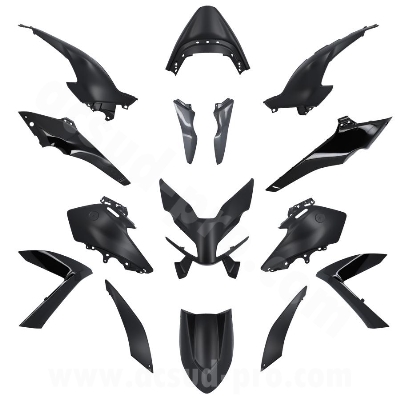 Kit carrosserie carénage adaptable Noir Mat & Brillant (Tech Black) pour TMAX 560 2022/2024 (Kit 15 pce)